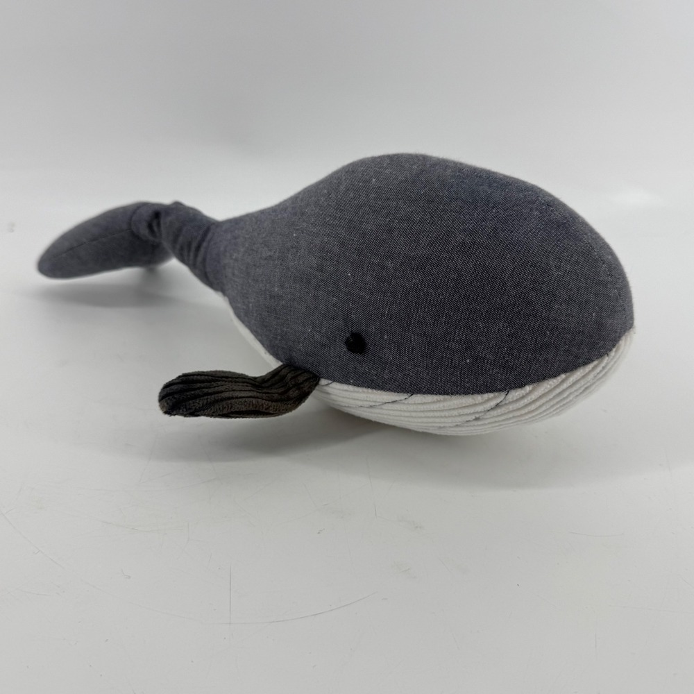 Pottery Barn Kids Blue Chambray Corduroy Whale Plush Stuffed Animal Nautical Toy